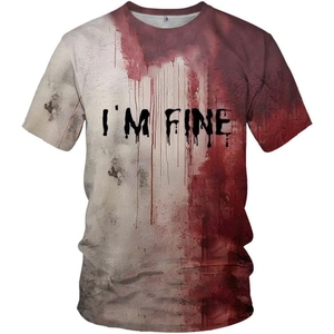 I'm Fine Blood Splatter <b>Gothic</b> T-<b>Shirt</b> Men Short Sleeve O-Neck Printed Design Regular Fit - Product Image 1