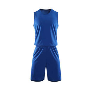 Ensemble de maillot de basket-ball sans manches unisexe bleu, respirant, en maille, évacuant l'humidité, short à taille élastique, coupe régulière, tous sports - Product Image 3