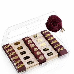 ถาดช็อกโกแลตอะคริลิคสุดหรูสำหรับรอมฎอน พร้อมกล่องสีแดงเบอร์กันดีและสีทองแบบกำหนดเอง ถาดเสิร์ฟของขวัญวันอีดมูบารัคสุดหรู - Product Image 1