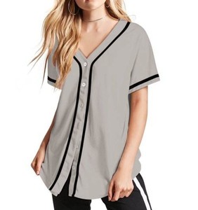 Maillot de baseball pour femmes et adolescentes, coupe ample, boutonné, manches courtes, logo uni sur le devant, polyester/coton, séchage rapide, antibactérien - Product Image 2