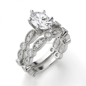 แหวนเพชรเม็ดเดี่ยวทองคำขาว14K ประดับเพชรโมอิสซาไนต์ทรงรีสำหรับงานแต่งงานและงานหมั้น - Product Image 1