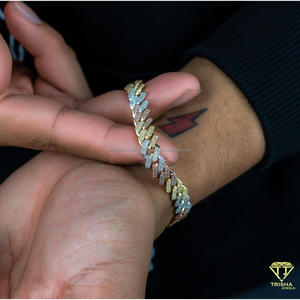Bracelet Hip Hop en Moissanite et Diamants, Maille Cubaine, en Argent Sterling 925 avec Finition Blanc, Jaune et Rose - Product Image 5