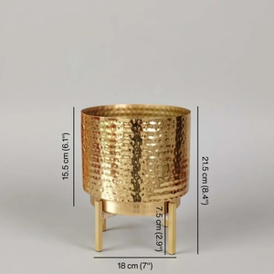 Premium Hand-Hammered Gold Metal Planter Pot with Elevated Brass Finish Metal <b>Stand</b> – Luxury Indoor Container Holder For <b>Plants</b> - Product Image 5