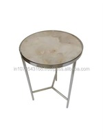 Table d'appoint élégante avec plateau en marbre et structure en acier, meuble d'appoint moderne pour salon, chambre, bureau et décoration contemporaine