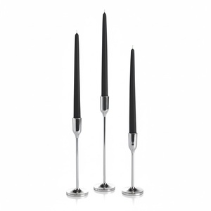 Porte-bougies coniques en métal finition polie au design moderne avec bougies noires pour dîner, lot de 3 pour la décoration de la maison et des mariages - Product Image 1