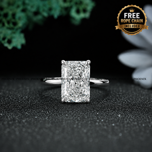 Anillo de Compromiso Solitario de Moissanita Corte Radiante, Plata de Ley 925, Estilo Diamante, Anillo de Promesa, Anillo de Boda para Mujer, Venta al por Mayor - Product Image 1