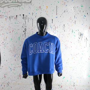 COACH BLUE <b>Mock</b> <b>Neck</b> Sweatshirt 100% BLUE Applique Embroidery wide <b>neck</b> Sweatshirt Finer Threads - Product Image 5