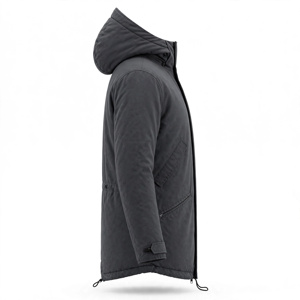 <b>Men's</b> <b>Black</b> Stand Puffer Jacket <b>Long</b> Sleeve Zipper Closure Windproof Casual Winter Solid Color Polyester Fleece Thick <b>Coat</b> Front - Product Image 3