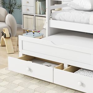Twin Size <b>Pine</b> Wood <b>Bed</b> with Headboard and Footboard Grey Includes Three Storage Drawers Trundle for Kids - Product Image 5