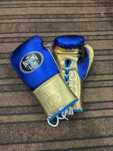 Guantes de Boxeo de Cuero Azul Rey con Detalles Metálicos Dorados, con Cordones, para Entrenamiento Profesional, Sparring, Combate y Golpeo de Saco - Product Image 4