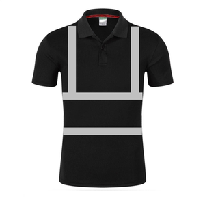 Polo réfléchissant noir pour homme, vêtements de travail haute visibilité, matière polyester, uniforme de sécurité pour usage industriel - Product Image 1