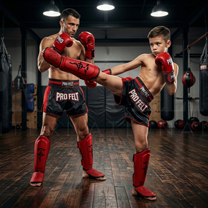 Protège-tibias de Muay Thai en cuir PU robuste à faible MOQ pour le kick-boxing, le MMA et l'entraînement d'arts martiaux - Product Image 2