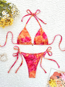 Women's Floral Print Bikini Set Halter <b>Neck</b> <b>Tie</b> Side Swimwear Two Piece Spandex Polyester Stretch Beachwear - Product Image 5