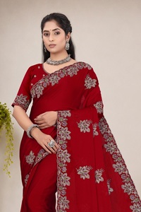 Sari en satin et mousseline de soie pour femme, personnalisable, style indien, broderie Swarovski, design Patola, style traditionnel, pour mariage, par Vexotrend - Product Image 3
