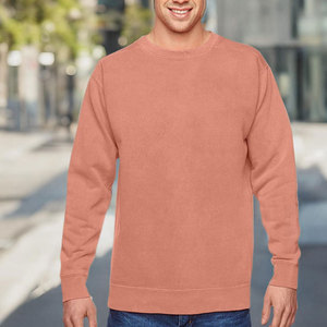 <b>Men's</b> Crew Neck Sweatshirt Solid Coral Color Regular Fit Fleece <b>Pullover</b> Casual Autumn Wear 100% Cotton Knitted Long Sleeve - Product Image 6