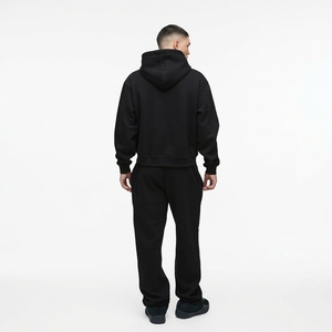 Ensemble de survêtement décontracté pour homme, noir, à capuche, en coton, coupe ample, avec fermeture éclair et poches latérales, idéal pour l'automne - Product Image 2