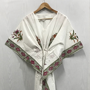 Kaftan en coton imprimé à la main, élégant et décontracté pour femmes, respirant, longueur au sol, qualité supérieure, tenue de plage indienne - Product Image 1