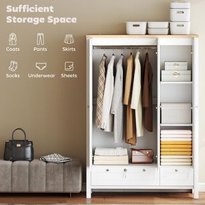 Armario de Dormitorio Blanco con Cajones con Cerradura, 3 Puertas y Barra para Colgar Ropa, Armario con Estantes de Almacenamiento - Product Image 4