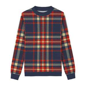 Suéter Personalizado Completamente Tejido con Patrón Jacquard a Cuadros, Jersey de Moda con Cuello Redondo para Mujer - Product Image 1