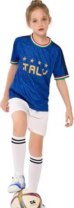 Camiseta de Fútbol de Italia para Niños, Manga Corta, Cuello Redondo, Sublimada, 100% Poliéster, Transpirable, Corte Regular, Ropa Infantil - Product Image 2