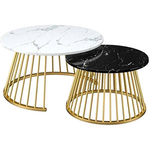 โต๊ะกาแฟและโต๊ะวางของซ้อนกันได้ ดีไซน์หรูหรา ขาสีดำ หน้าโต๊ะโลหะทรงกลมเคลือบทองคุณภาพสูง ลวดลายพิเศษ - Product Image 4