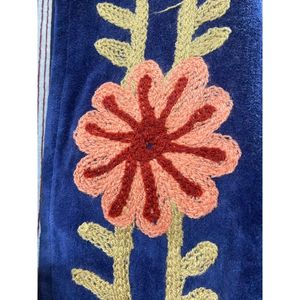 Hand Embroidered Velvet Cotton <b>Jacket</b> Women Mandarin Collar Full Sleeve Winter Bohemian Eye Pattern Open Front Coat - Product Image 5