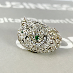Anillo de Moissanita con Diseño de Búho, Anillo de Animal de Inspiración Vintage, Piedra Blanca Brillante, Joyería de Moda, Regalo para Mujer - Product Image 3