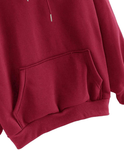 เสื้อสเวตเชิ้ตมีฮู้ดผู้ชายสีมารูน ผ้าฝ้ายฟลีซ ทรงโอเวอร์ไซส์ สีพื้น สวมใส่สบายๆ สำหรับฤดูใบไม้ร่วง ดีไซน์กระเป๋า แขนเสื้อแบบปกติ - Product Image 3