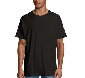 Camiseta de Algodón Negra Lisa para Hombre, Manga Corta, Cuello Redondo, Corte Regular, Informal, Tejido de Punto, Color Sólido - Product Image 2