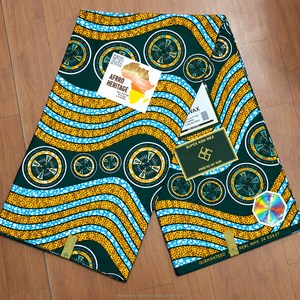 Black Teal Premium African Wax Print Ankara Fabric with Circular Wave Pattern for Women Dressmaking - Product Image 3