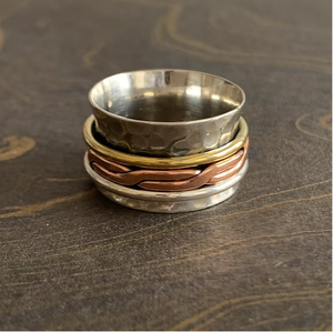 Multi-layer <b>Spinner</b> <b>Ring</b> 925 Sterling Silver Wide Band Hammered Meditation & Anxiety Relief Jewelry Gift - Product Image 2