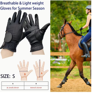 Gants d'équitation en similicuir noir pour hommes, coupe régulière, fermeture auto-agrippante, respirants, légers, accessoires équestres d'été - Product Image 6