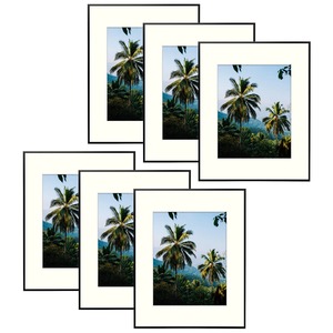 Modern <b>Black</b> Picture <b>Frames</b> For Gallery Wall Display Six Piece <b>Black</b> Photo <b>Frame</b> Set With White Mats For Wall Decor - Product Image 3