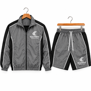 Unisex Tracksuit Set Gray Black Full Sleeve <b>Zipper</b> <b>Jacket</b> Shorts Quick Dry Sporty Spring Wear athletic outfit - Product Image 1