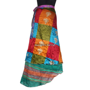 Buy Silk Reversible, Two Layer Wrap Around <b>Skirt</b> Buy Silk Sari Long Wrap <b>Skirt</b> for Lady <b>Boho</b> Stylish Multi Color Summer Wear - Product Image 1