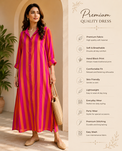 Custom Striped Printed Pure Cotton <b>Kaftan</b> Dress Women <b>Summer</b> Casual Boho Maxi Dress Long Sleeve Beach Wear Loose Fit Gown - Product Image 3