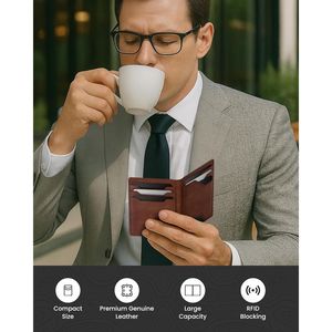 Premium Genuine Leather Men's <b>Wallet</b> with <b>RFID</b> <b>Blocking</b> Slim Front Pocket 15 Cards Capacity ID Window - Product Image 3