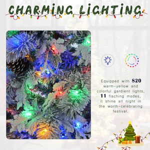 Árbol de Navidad Flocado de nieve de abeto preiluminado de 6 pies, 403 puntas de Rama, 250 luces LED multicolores, conos de pino, 11 modos intermitentes, vacaciones - Product Image 4