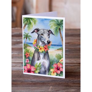 Whimsical Greyhound Luau A7 <b>Greeting</b> <b>Cards</b> Pack of 8 Blank <b>Note</b> <b>Cards</b> with Envelopes Size 5x7 - Product Image 2