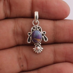 Pendentif en turquoise cuivrée naturelle, bijoux en argent sterling 925, vente en gros, design vintage, collier en pierre composite violette - Product Image 1