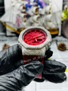 Reloj Iced Out Bling Bust Down con Diamantes de Moissanita, Reloj de Lujo Hip Hop, Caja Redonda, Esfera Roja, Reloj de Hombre con Diseño Audaz - Product Image 3