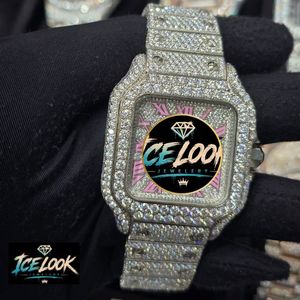 ICE LOOK นาฬิกาสแตนเลสทรงสี่เหลี่ยมหรูหราพร้อมตัวเรือนและสายประดับเพชร 38 มม. นาฬิกาควอทซ์แบบอะนาล็อกสำหรับผู้หญิง - Product Image 1