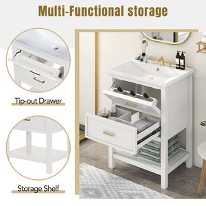 Mobile Bagno Moderno da 24 Pollici con Lavabo Integrato, 2 Cassetti e Armadietto Contenitore, Lavabo Singolo - Product Image 6