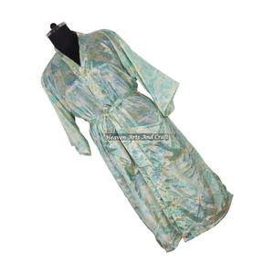 KL004 Collection Été 2026 – Robe de Nuit Longue en Soie Style Kimono Sari Vintage pour Femme, Longueur Complète, Bohème, Séchage Rapide, Fermeture à Cordon - Product Image 1