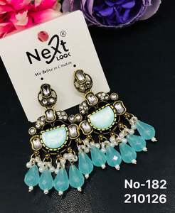 Pendientes Kundan Exclusivos y Modernos, Joyería Étnica Ligera de Aleación para Mujer, para Fiestas, Venta al Por Mayor OEM ODM - Product Image 6