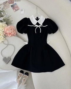 Robe pour femme, mini-robe unie, coupe trapèze, col Peter Pan, manches bouffantes, coupe ajustée, style décontracté et mignon, fabricant de robes au Vietnam - Product Image 4