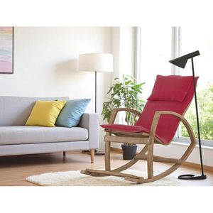 Poltrona a dondolo contemporanea rossa moderna accento struttura in legno con schienale alto imbottito sedia da soggiorno - Product Image 3