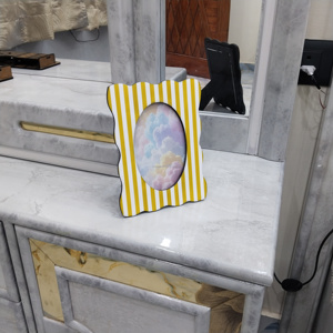 Premium Decorative Picture <b>Frame</b> with Yellow and <b>White</b> Stripe Design Modern Wavy Edge <b>Photo</b> <b>Frame</b> for Tabletop Home Interior - Product Image 2