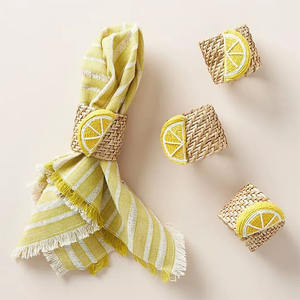 Magnifiques anneaux de serviette en rotin en forme de citron, porte-serviettes faits à la main pour centres de table de mariage, décorations de table, OEM acceptable - Product Image 1