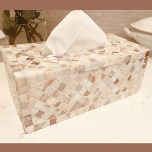Boîte à mouchoirs en nacre, support décoratif pour mouchoirs, cube fait main avec incrustation florale pour la maison, l'hôtel, la salle de bain - Product Image 6